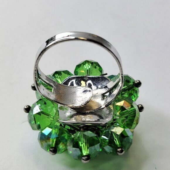 Green Crystal Cluster Ring, Adjustable Crystal Ring,  Statement Crystal Ring - Picture 6 of 9